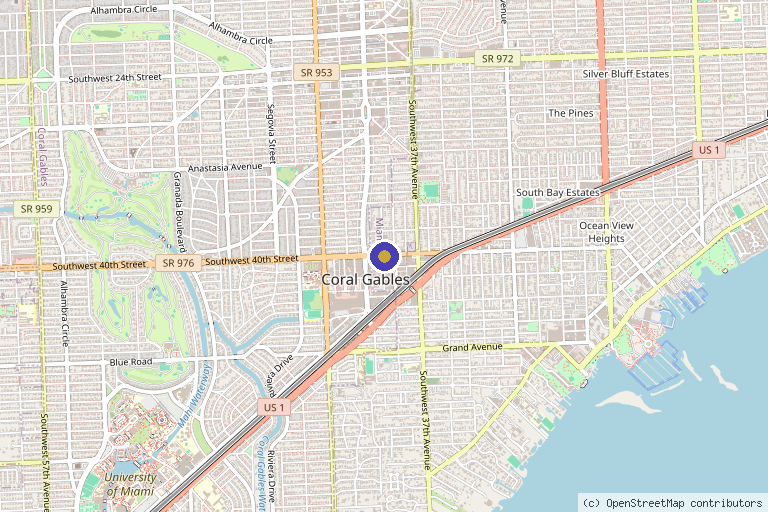 Map showing the location of QC Kinetix (Coral Gables) in Coral Gables, FL