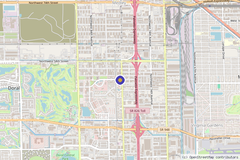 Map showing the location of BE MED PT in Doral, FL