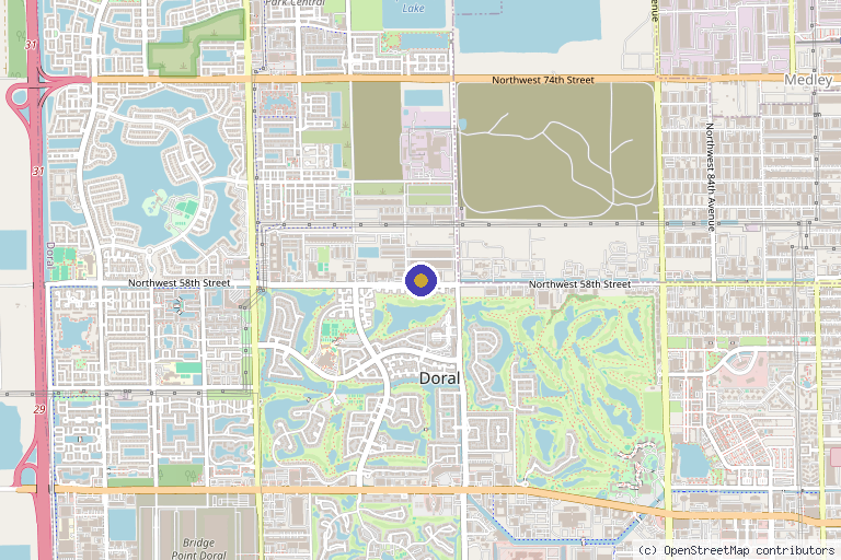 Map showing the location of G Therapy Center in Doral, FL