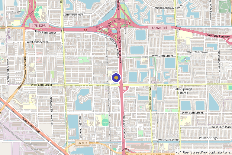 Map showing the location of Elite Laser Esthetics in Hialeah, FL