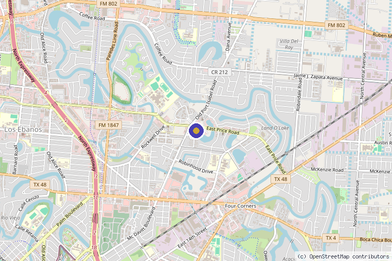 Map showing the location of Beauty Aesthetics By Elisa in Brownsville, TX