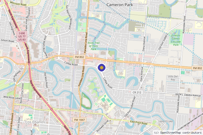 Map showing the location of Interventional & Pain Mgmt. Center PLLC in Brownsville, TX