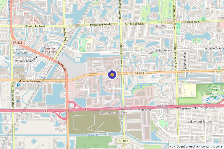 Map showing the location of Med Plus Centers in Hollywood, FL