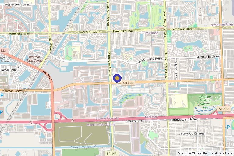 Map showing the location of Dluxe Medspa & Wellness in Miramar, FL