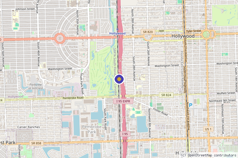 Map showing the location of DermaSet in Hollywood, FL