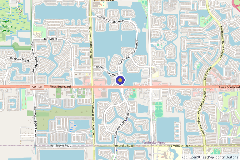 Map showing the location of Integrative Stem Cell Institute in Pembroke Pines, FL