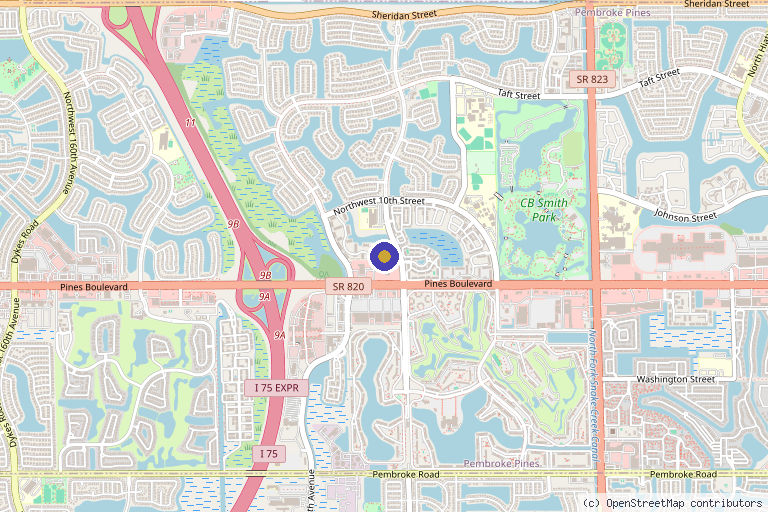 Map showing the location of American Cell Technology in Hollywood, FL