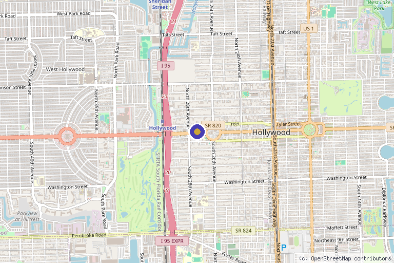 Map showing the location of Elite HRT Wellness TRT P-shots -Low T- Erectile Dysfunction-Peptide - Miami Weight Loss -Pain Relief in Hollywood, FL