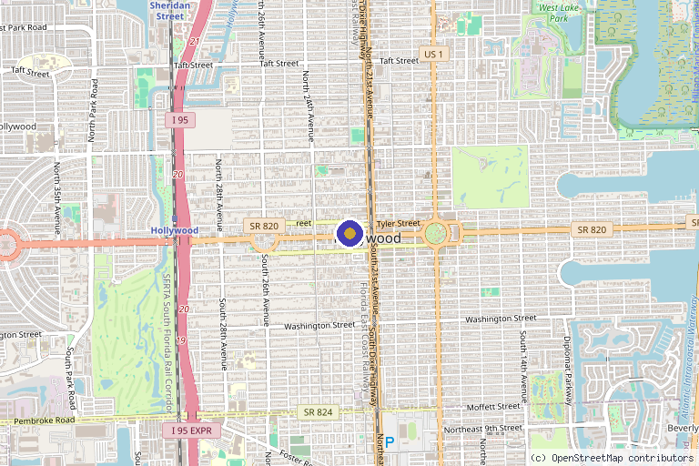 Map showing the location of Ishine in Hollywood, FL