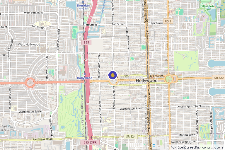 Map showing the location of Broward Medical and Rehab in Hollywood, FL