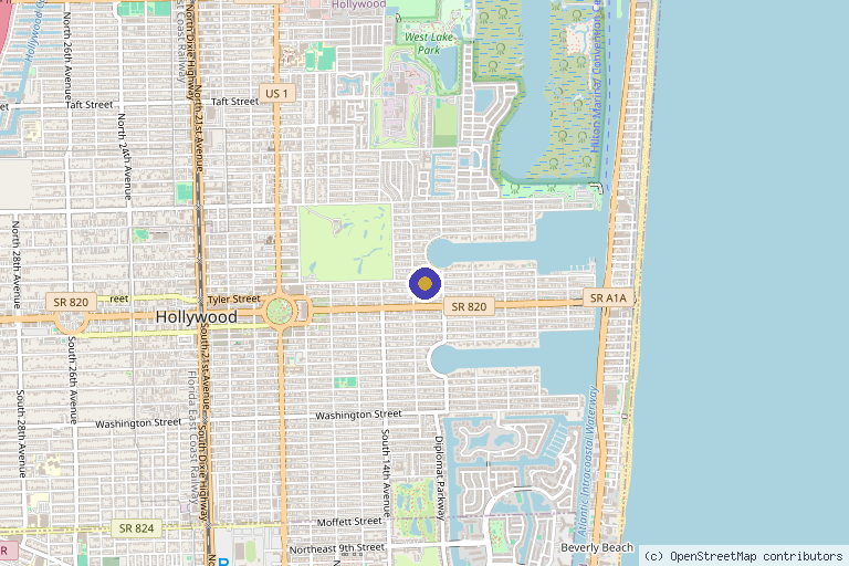 Map showing the location of Aria Aesthetics in Hollywood, FL