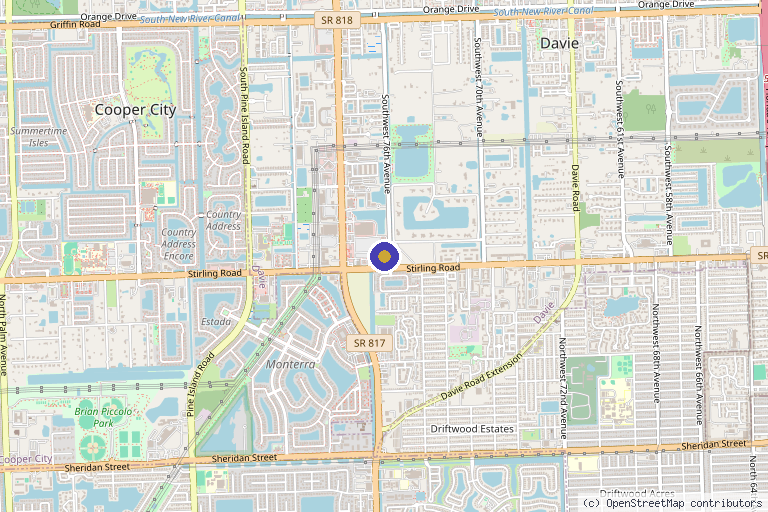 Map showing the location of Elixir Aesthetics & Wellness in Davie, FL