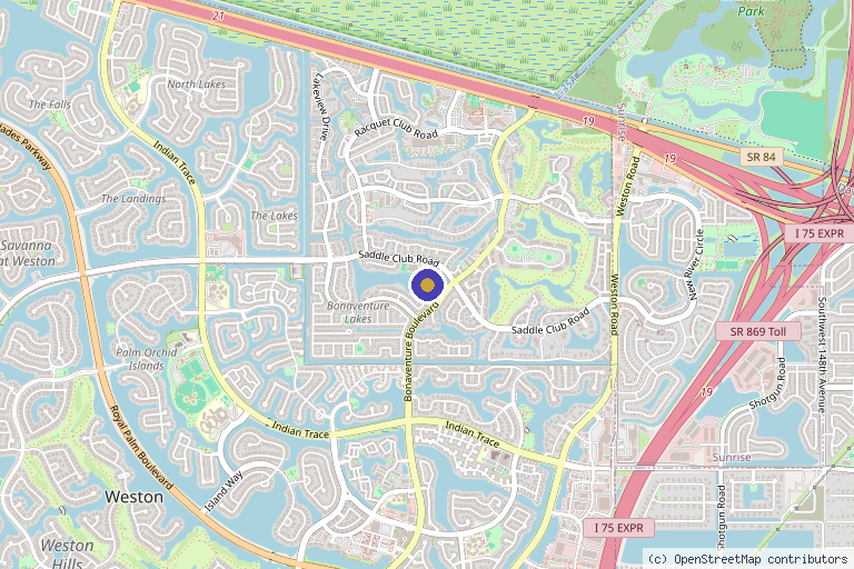 Map showing the location of Body Lounge Med Spa in Weston, FL