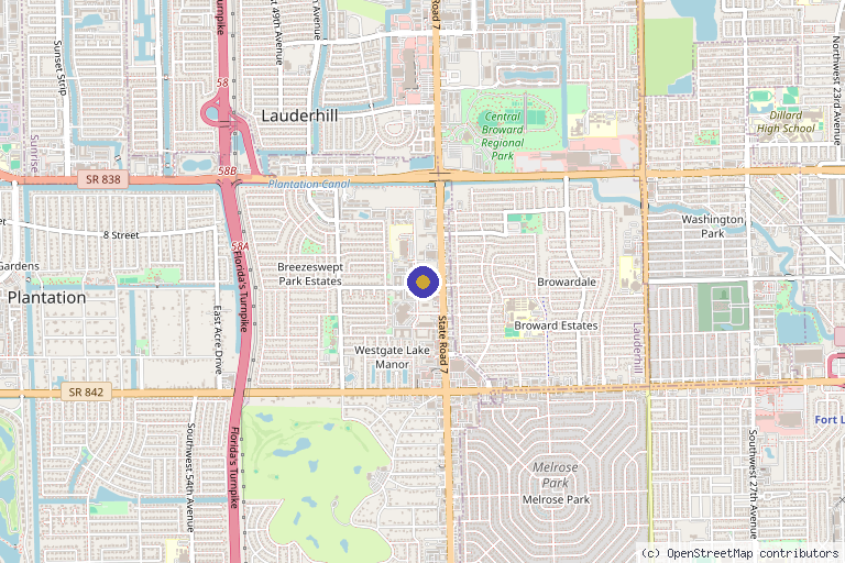 Map showing the location of Evolve Wellness and Recovery in Plantation, FL