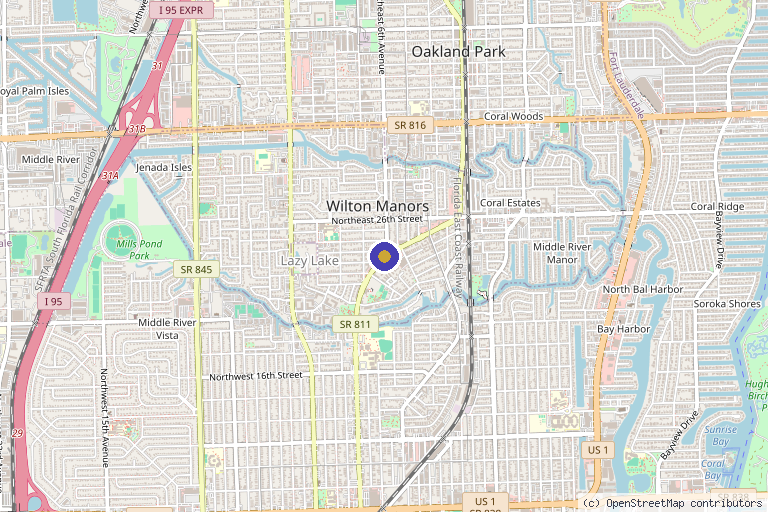 Map showing the location of BEAM Aesthetics and Wellness by Dr. Los in Wilton Manors, FL