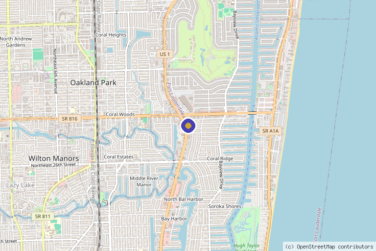 Map showing the location of Angel Aesthetics & Wellness Medical Spa in Fort Lauderdale, FL