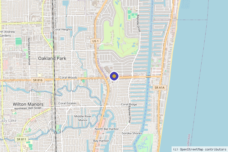 Map showing the location of Natural Transplants, Hair Restoration Clinic in Fort Lauderdale, FL