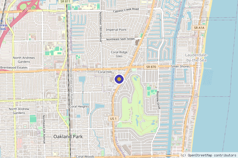 Map showing the location of Institute of Regenerative Sports Medicine in Fort Lauderdale, FL