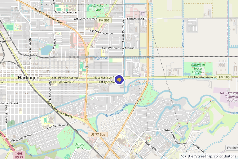Map showing the location of Harlingen Rejuvenation & Wellness Center in Harlingen, TX