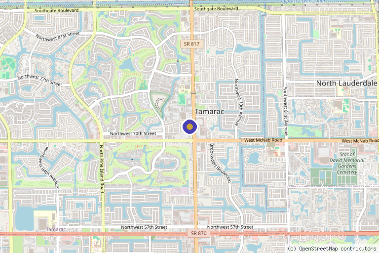 Map showing the location of Physical Therapy Associates of South Florida in Tamarac, FL