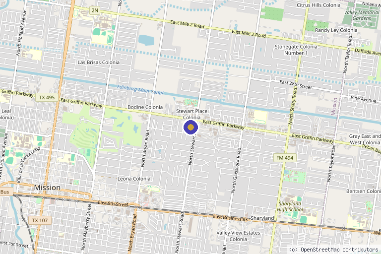 Map showing the location of XO Physical Therapy Mission in Mission, TX