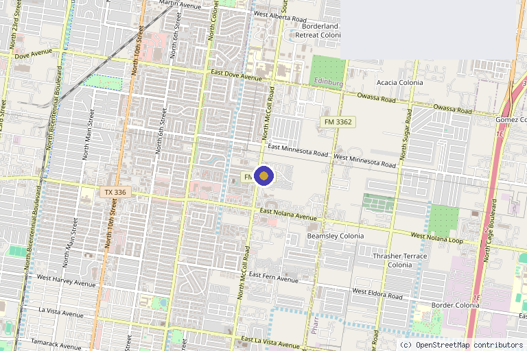 Map showing the location of Luvate Arts & Wellness in McAllen, TX