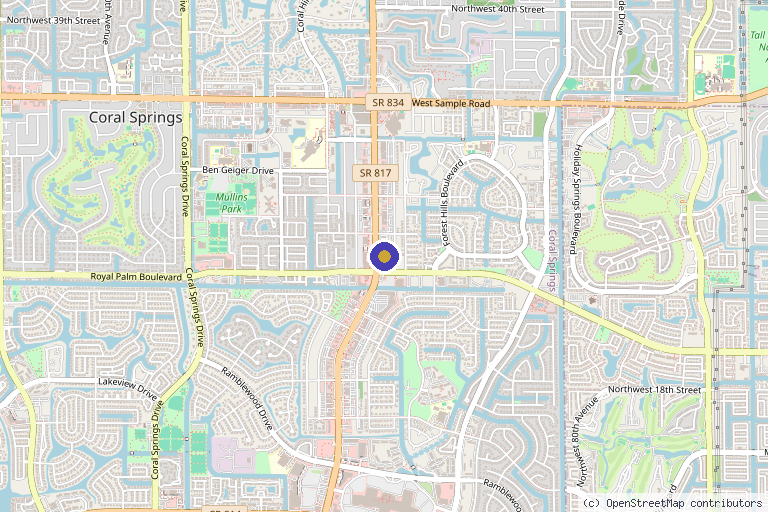Map showing the location of Luxe Haus Aesthetics & Beauty in Coral Springs, FL