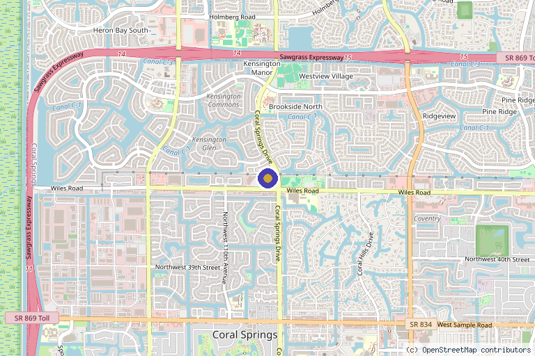 Map showing the location of Hopson Health Wellness Center in Coral Springs, FL