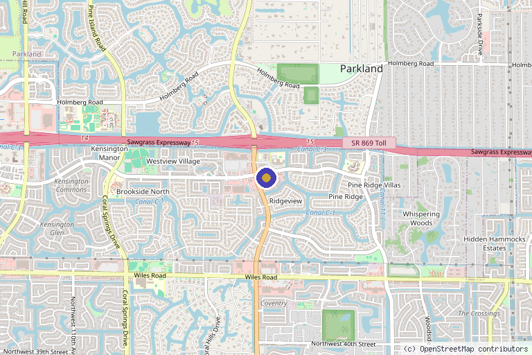 Map showing the location of T Clinics USA in Coral Springs, FL