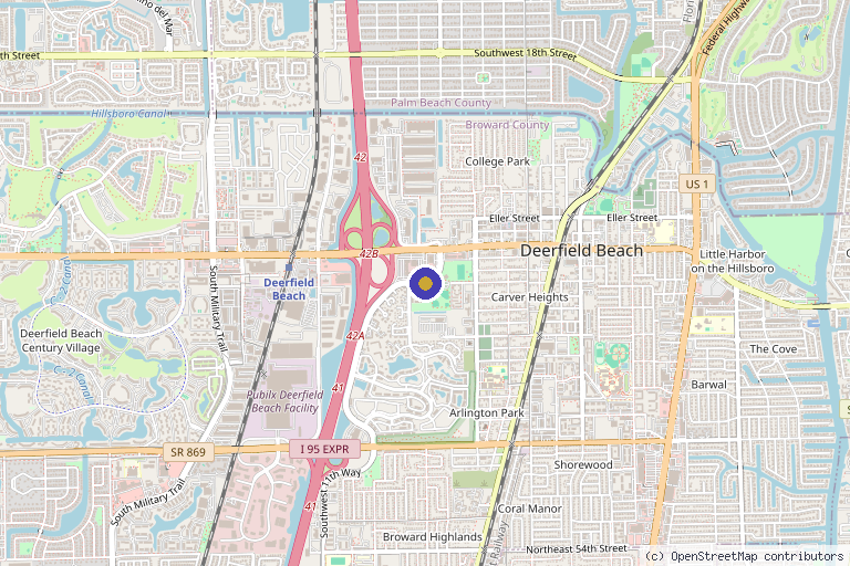 Map showing the location of Brain and Body Longevity Center in Deerfield Beach, FL