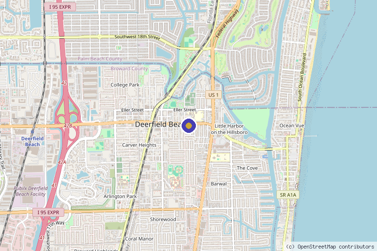 Map showing the location of Skin Club in Deerfield Beach, FL