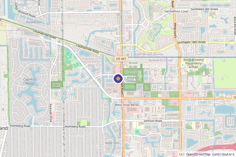 Map showing the location of Parkland Medspa & Wellness Center in Parkland, FL