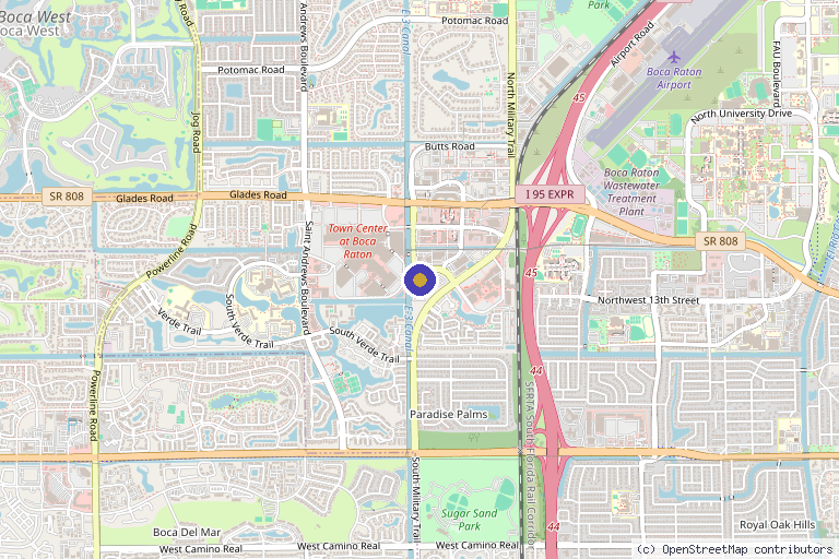 Map showing the location of Boca Raton Cosmetic Dermatology in Boca Raton, FL
