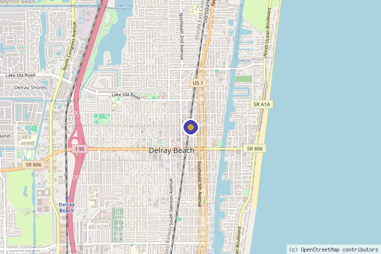 Map showing the location of Palm Beach Beauty & Wellness in Delray Beach, FL