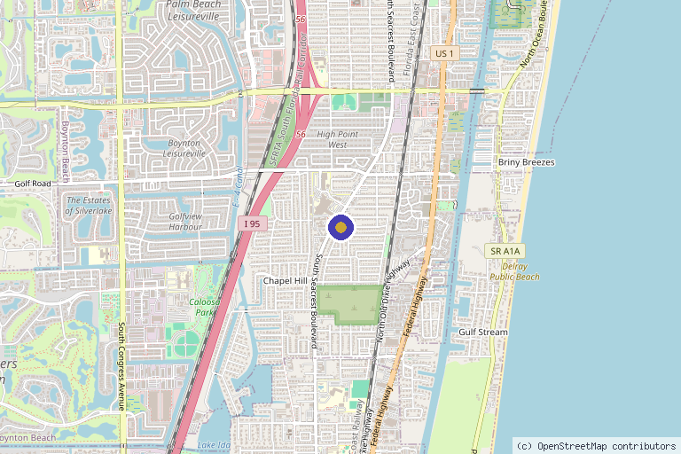 Map showing the location of PharmXHealthOne in Boynton Beach, FL
