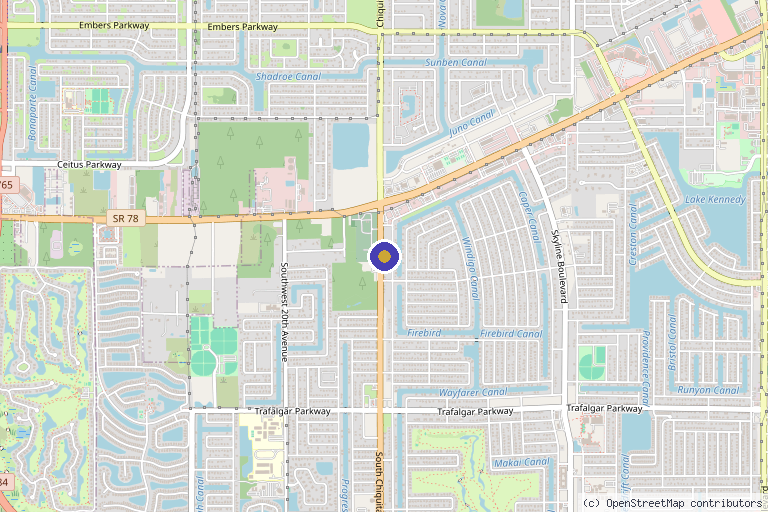 Map showing the location of Skin Secrets in Cape Coral, FL