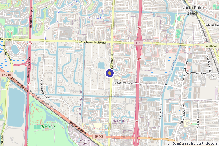 Map showing the location of Rinova Longevity in Palm Beach Gardens, FL