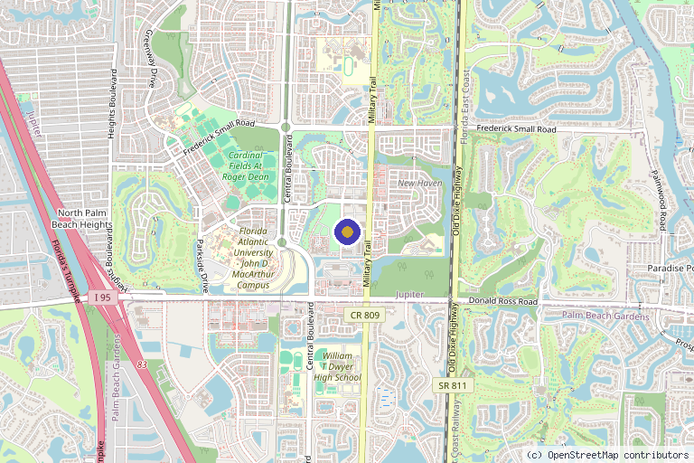 Map showing the location of Doctors Studio in Jupiter, FL