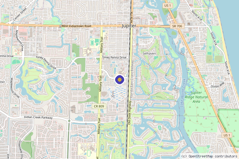 Map showing the location of Palm Beach Regenerative Orthopedics in Jupiter, FL