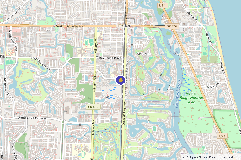 Map showing the location of Jupiter Infusion in Jupiter, FL