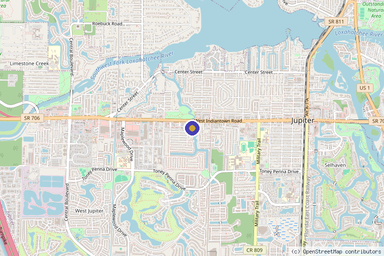 Map showing the location of Tighter Lines Aesthetics in Jupiter, FL