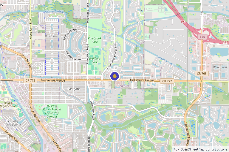 Map showing the location of RFC Regenerative Medicine in Venice, FL