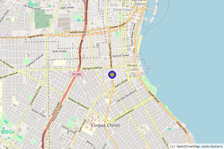 Map showing the location of QC Kinetix (Corpus Christi) in Corpus Christi, TX