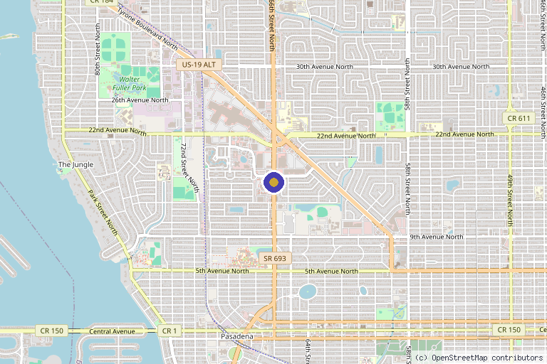 Map showing the location of Waters Edge Medical Clinic in St. Petersburg, FL