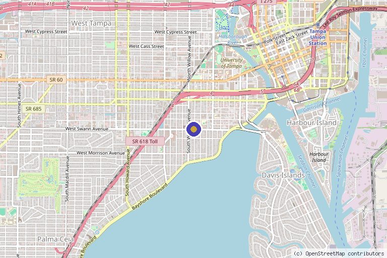 Map showing the location of Omni Life Med+ Wellness in Tampa, FL