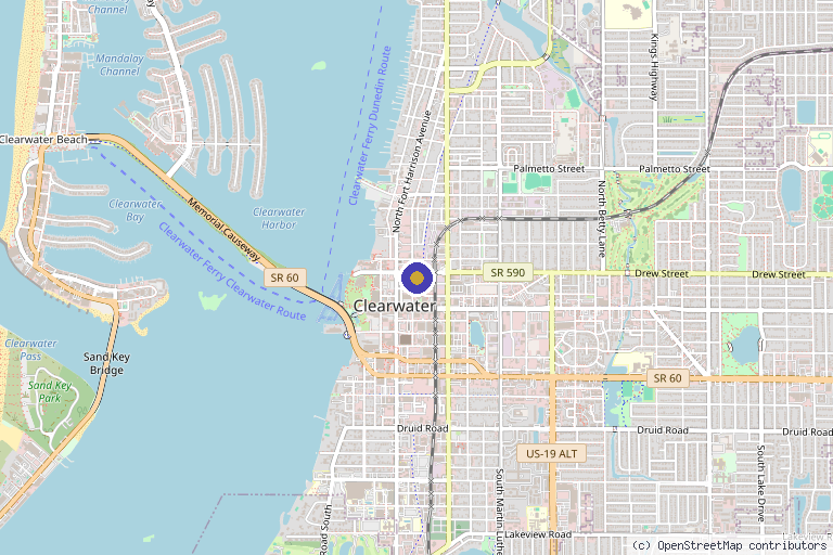 Map showing the location of McBride Wellness Center in Clearwater, FL