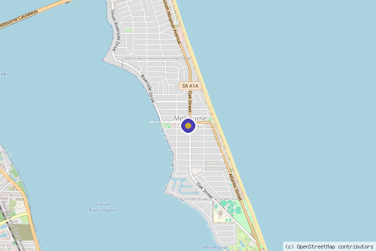 Map showing the location of Wave on Wave Health in Melbourne Beach, FL