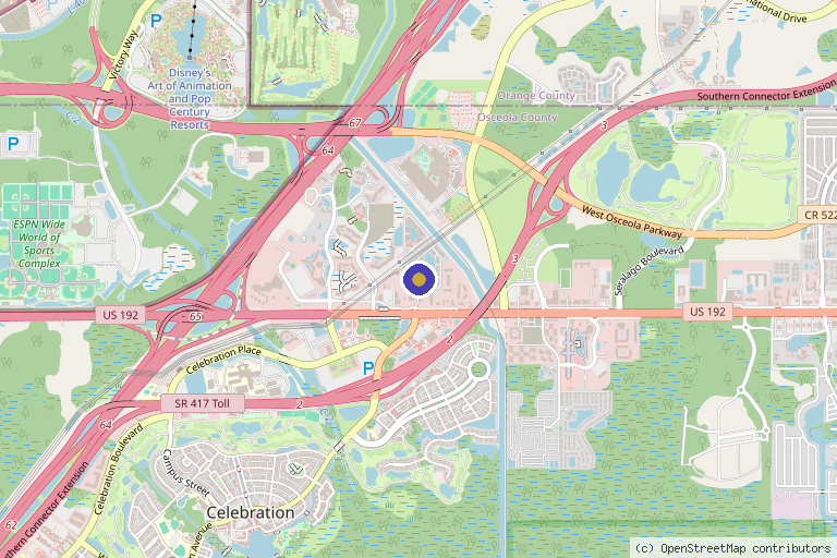 Map showing the location of Orlando Resorts Spine and Body in Orlando, FL