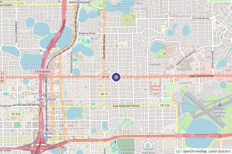 Map showing the location of Platinum Biologics in Orlando, FL