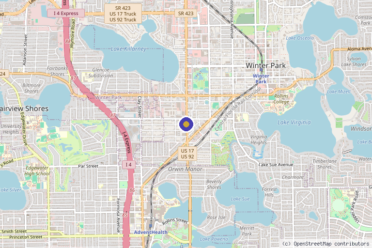 Map showing the location of The WellSpa by IV Wellness in Winter Park, FL